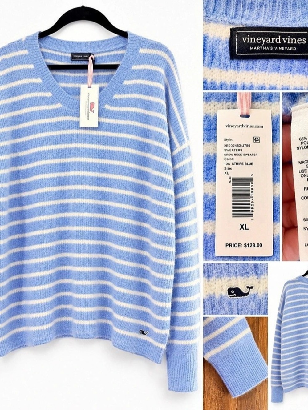 Vineyard Vines Ida Stripe Blue Crewneck Sweater XL NWT $128